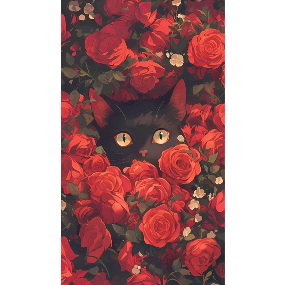 Rose Black Cat - Full Square Drill Diamond Painting 40*70CM