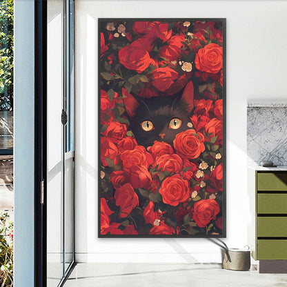 Rose Black Cat - Full Square Drill Diamond Painting 40*70CM