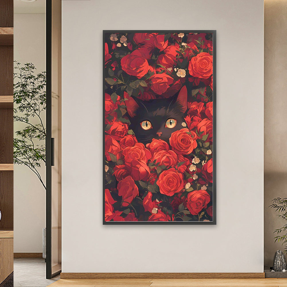 Rose Black Cat - Full Square Drill Diamond Painting 40*70CM