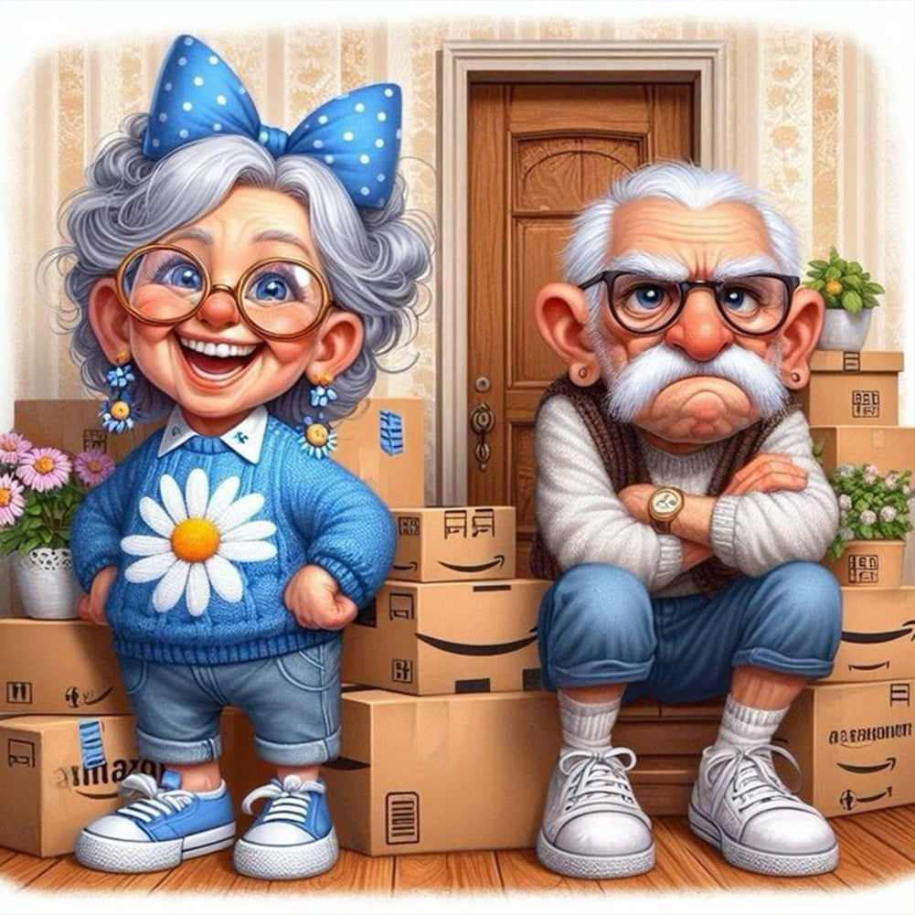 Happy Grandma And Angry Grandpa - Full Round Drill Diamond Painting 40*40CM