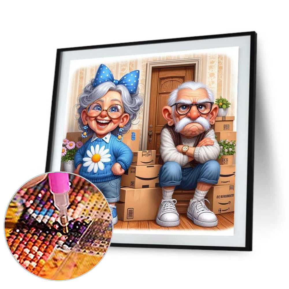 Happy Grandma And Angry Grandpa - Full Round Drill Diamond Painting 40*40CM