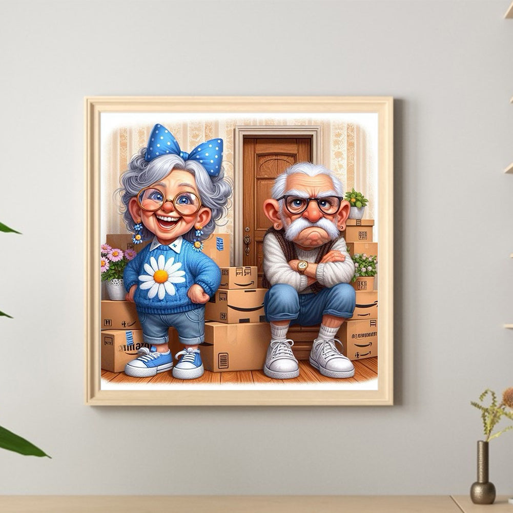 Happy Grandma And Angry Grandpa - Full Round Drill Diamond Painting 40*40CM