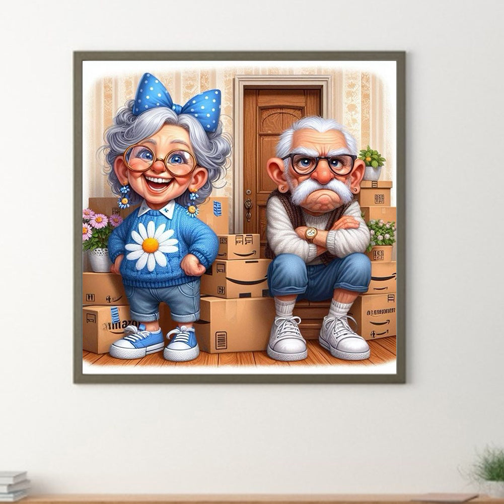 Happy Grandma And Angry Grandpa - Full Round Drill Diamond Painting 40*40CM