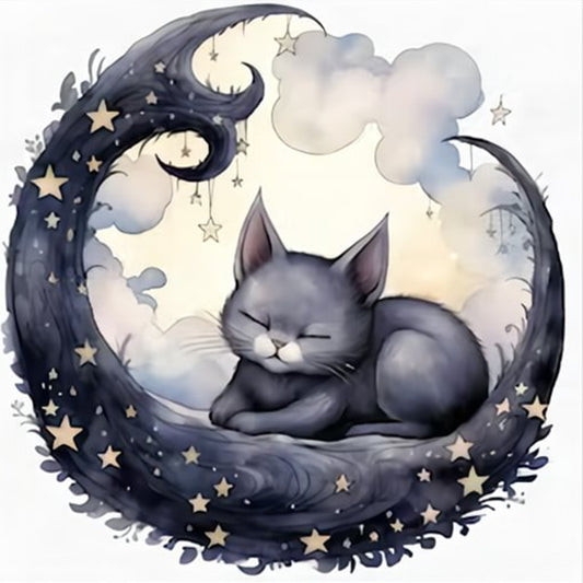 Crescent Black Cat - Full Round Drill Diamond Painting 40*40CM