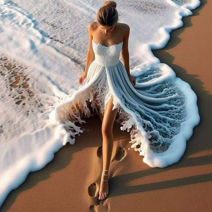 Girl In Wave Skirt - Full Round Drill Diamond Painting 40*40CM