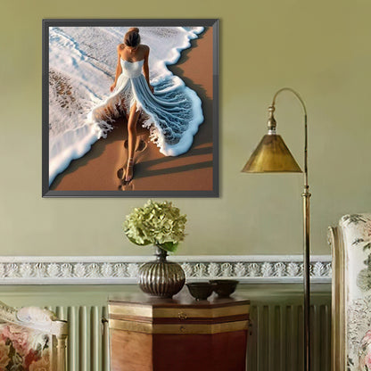 Girl In Wave Skirt - Full Round Drill Diamond Painting 40*40CM