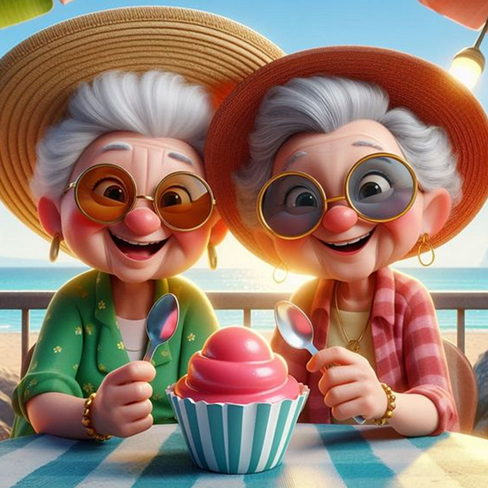 Cute Old Lady - Full Round Drill Diamond Painting 40*40CM