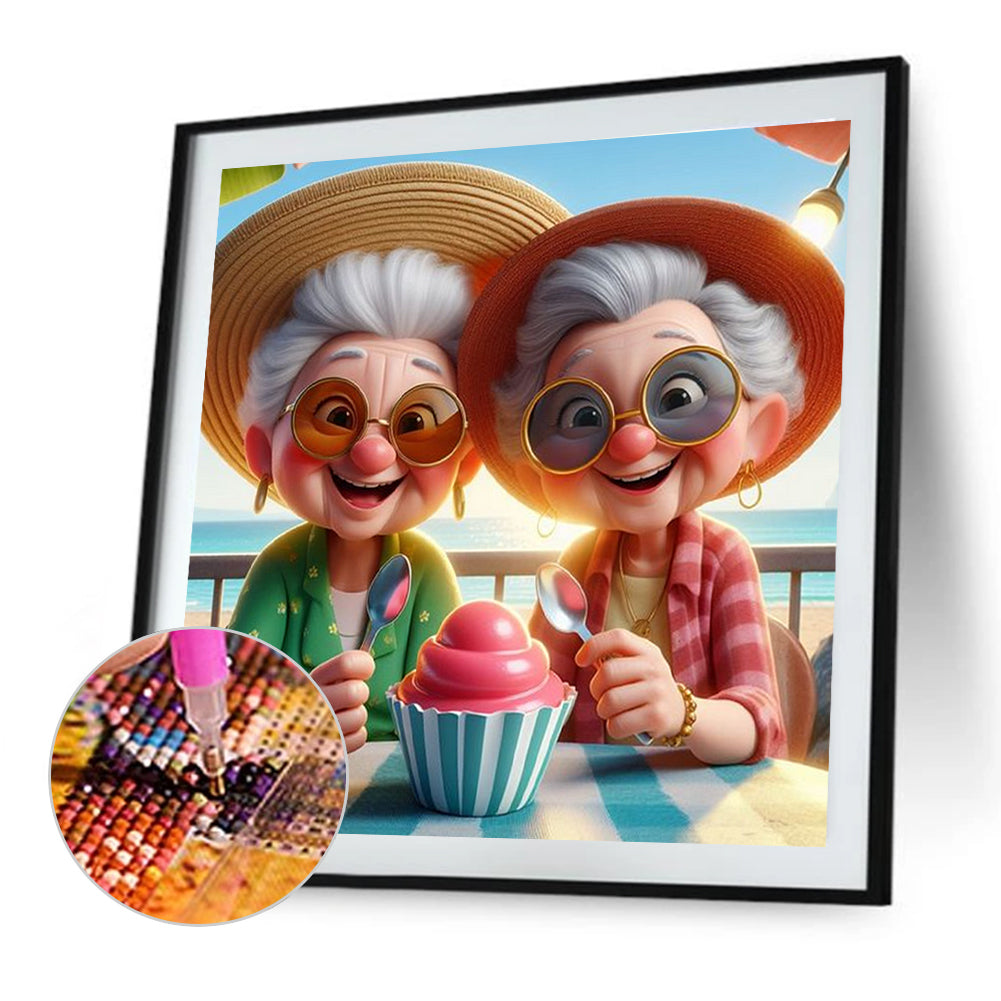 Cute Old Lady - Full Round Drill Diamond Painting 40*40CM