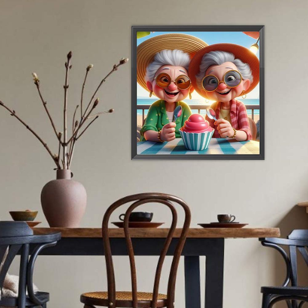 Cute Old Lady - Full Round Drill Diamond Painting 40*40CM