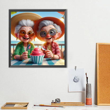 Cute Old Lady - Full Round Drill Diamond Painting 40*40CM