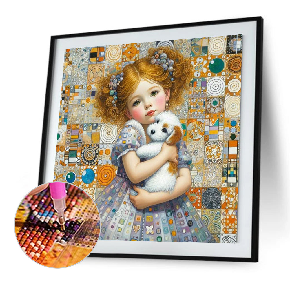 Little Girl Holding A Dog - Full Square Drill Diamond Painting 40*40CM