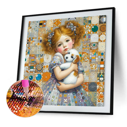 Little Girl Holding A Dog - Full Square Drill Diamond Painting 40*40CM