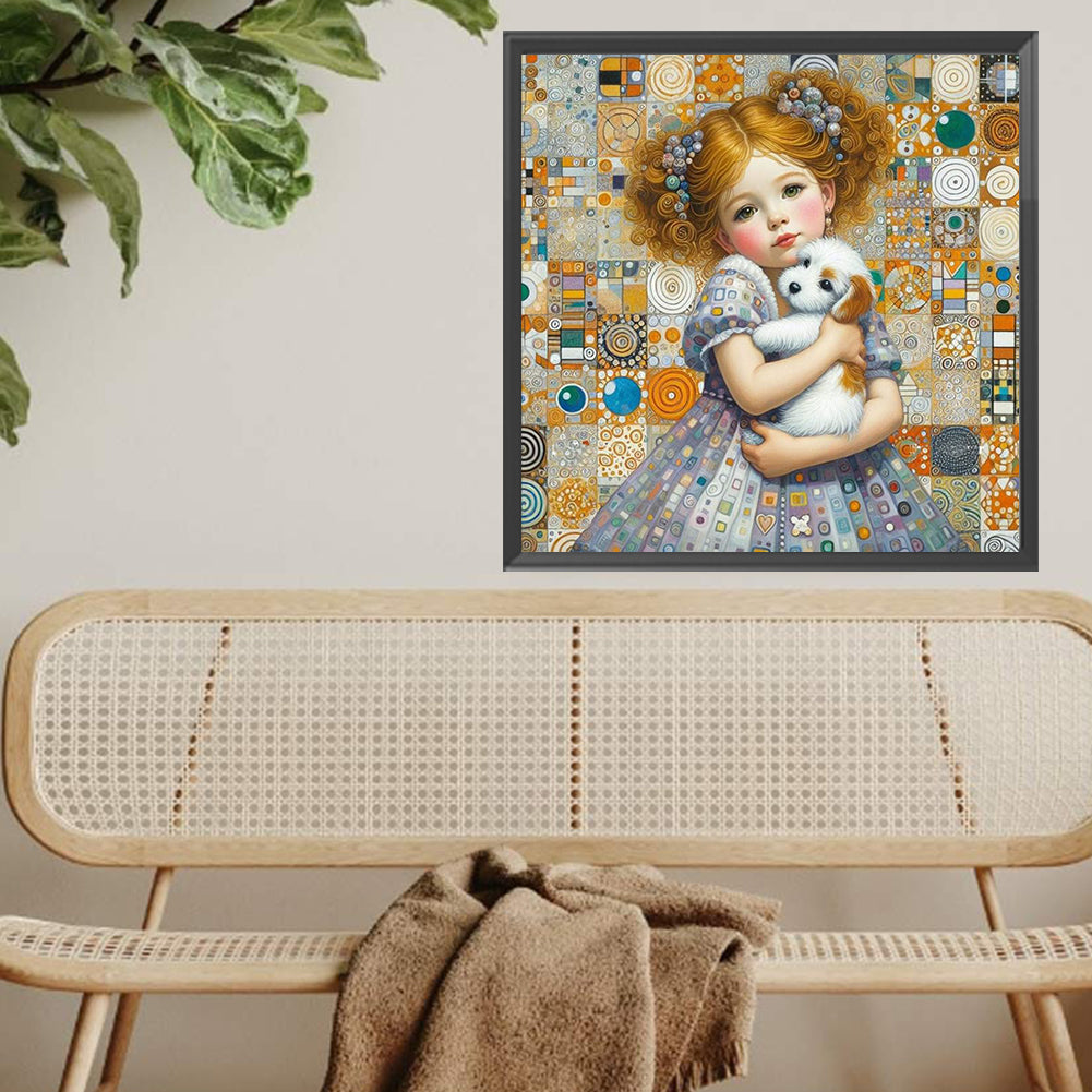 Little Girl Holding A Dog - Full Square Drill Diamond Painting 40*40CM