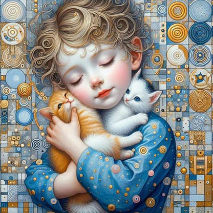 Little Girl Holding A Dog - Full Square Drill Diamond Painting 40*40CM