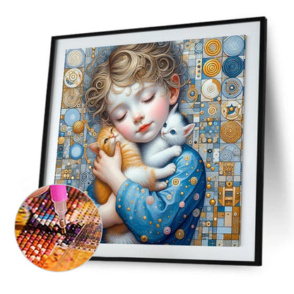 Little Girl Holding A Dog - Full Square Drill Diamond Painting 40*40CM