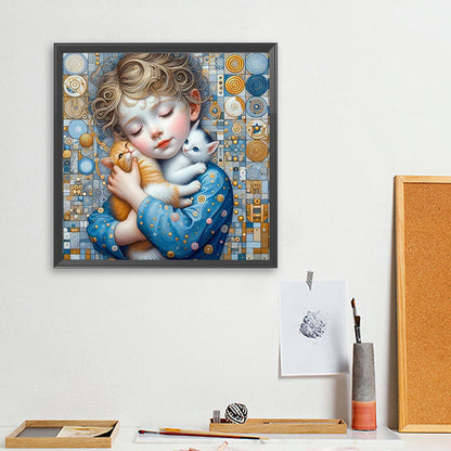 Little Girl Holding A Dog - Full Square Drill Diamond Painting 40*40CM