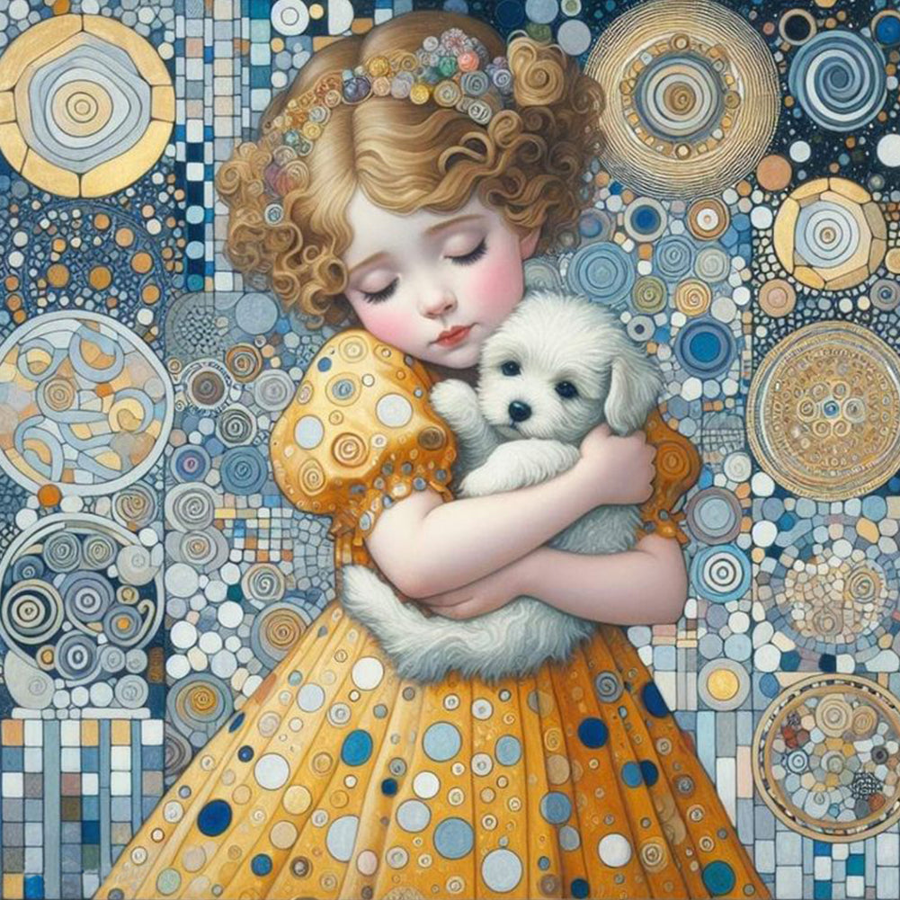 Little Girl Holding A Dog - Full Square Drill Diamond Painting 40*40CM