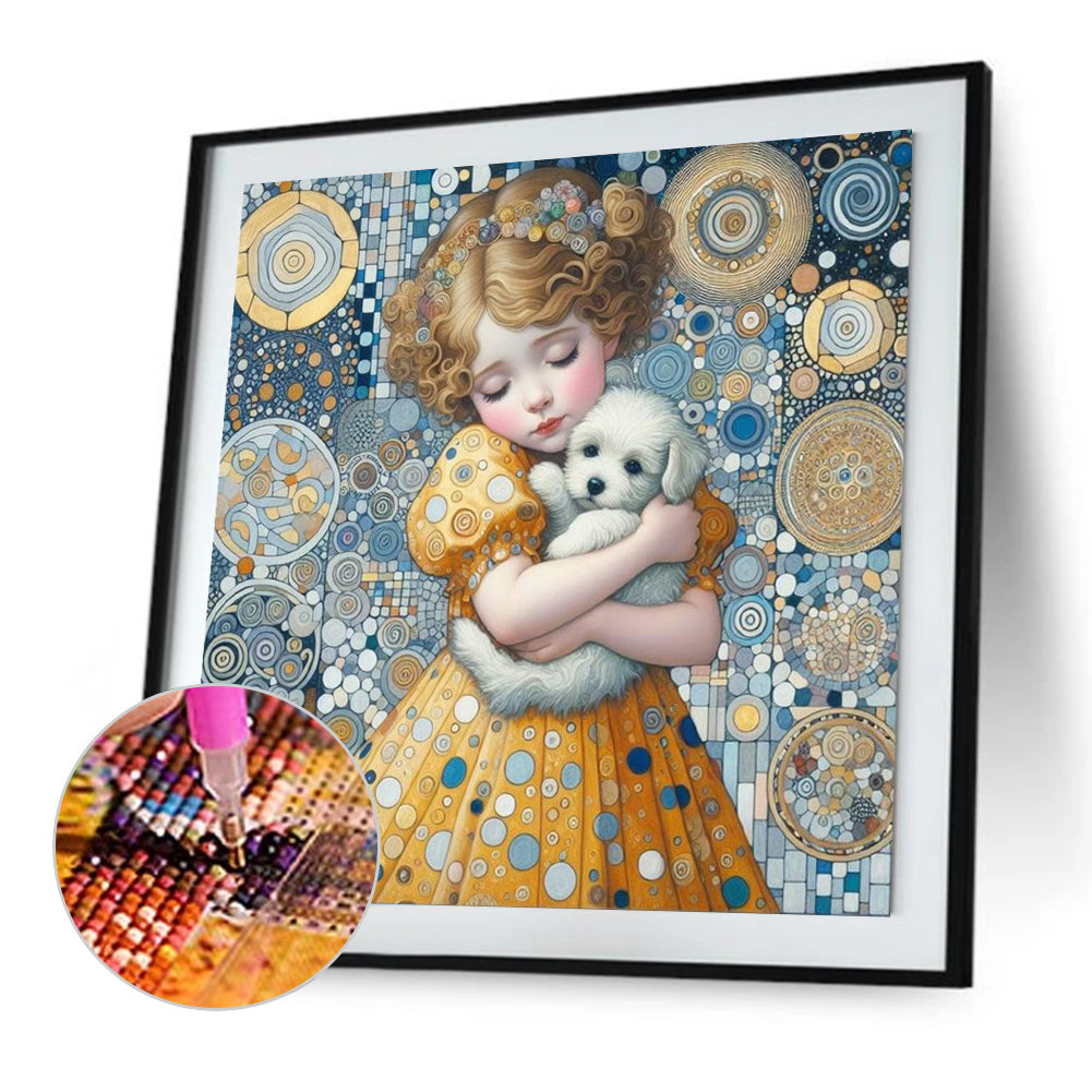 Little Girl Holding A Dog - Full Square Drill Diamond Painting 40*40CM