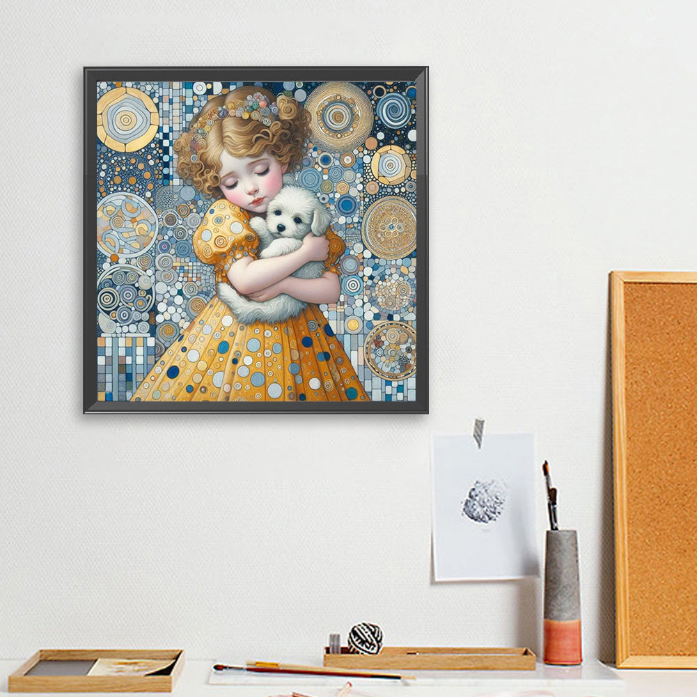 Little Girl Holding A Dog - Full Square Drill Diamond Painting 40*40CM