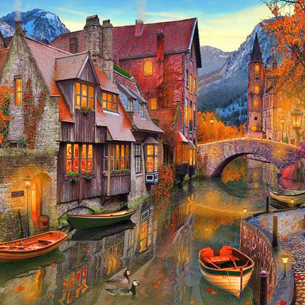 House With Lake View - Full Round Drill Diamond Painting 40*40CM