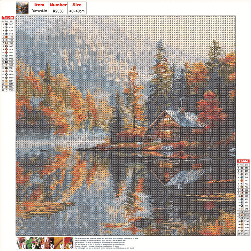 House With Lake View - Full Round Drill Diamond Painting 40*40CM
