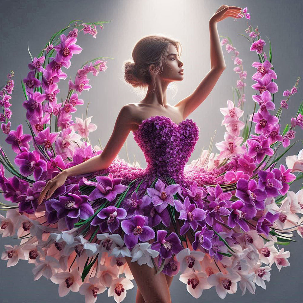 Girl With Flower Skirt - Full Round Drill Diamond Painting 40*40CM