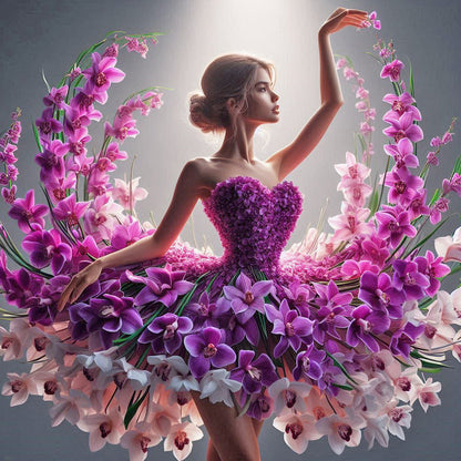 Girl With Flower Skirt - Full Round Drill Diamond Painting 40*40CM
