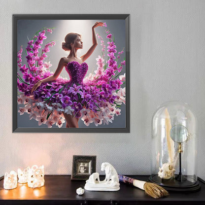 Girl With Flower Skirt - Full Round Drill Diamond Painting 40*40CM
