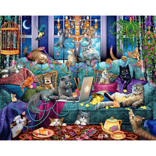 Cat Party - Full Round Drill Diamond Painting 50*40CM