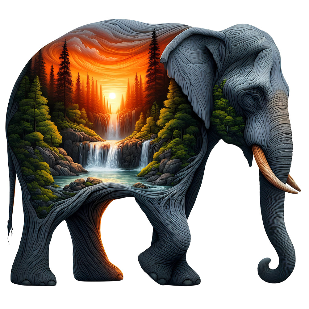 Elephant And Waterfall - Full Round Drill Diamond Painting 30*30CM
