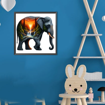 Elephant And Waterfall - Full Round Drill Diamond Painting 30*30CM