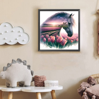 Horse And Tulip - Full Round Drill Diamond Painting 30*30CM