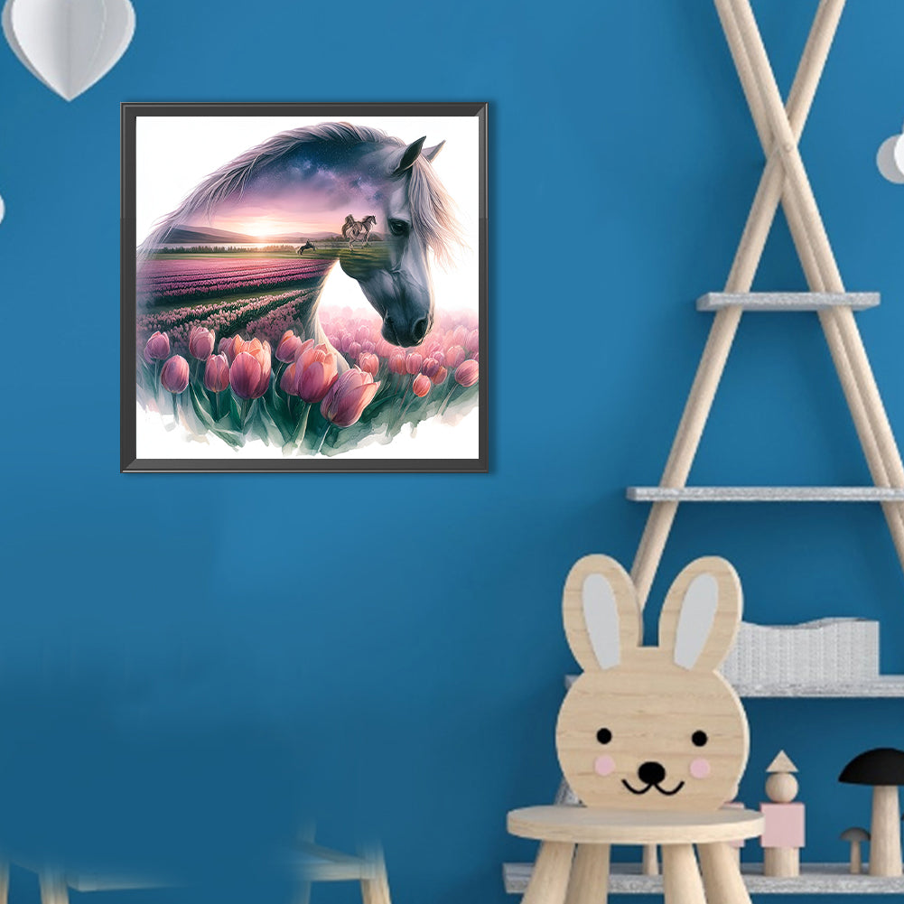 Horse And Tulip - Full Round Drill Diamond Painting 30*30CM