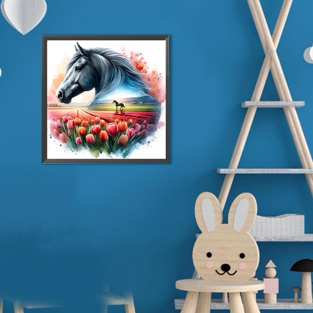 Horse And Tulip - Full Round Drill Diamond Painting 30*30CM