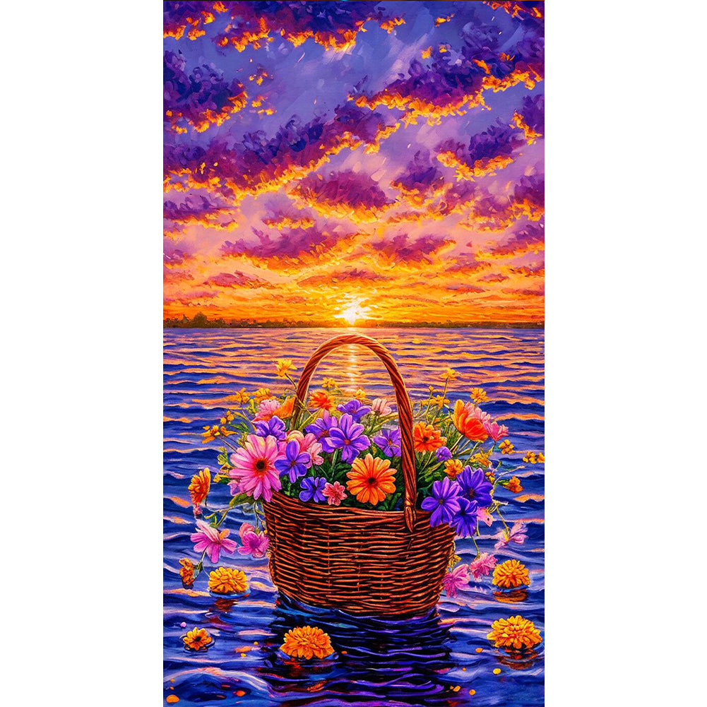 Sunset Flower Basket - Full Round Drill Diamond Painting 40*70CM
