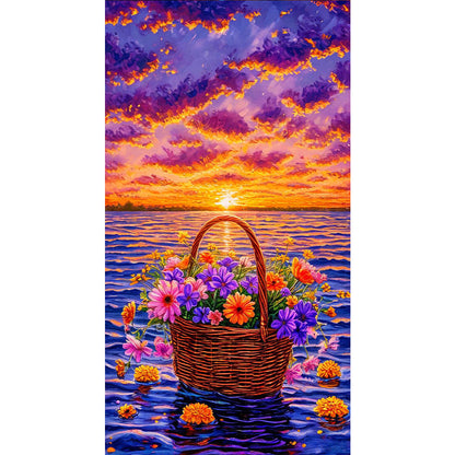 Sunset Flower Basket - Full Round Drill Diamond Painting 40*70CM