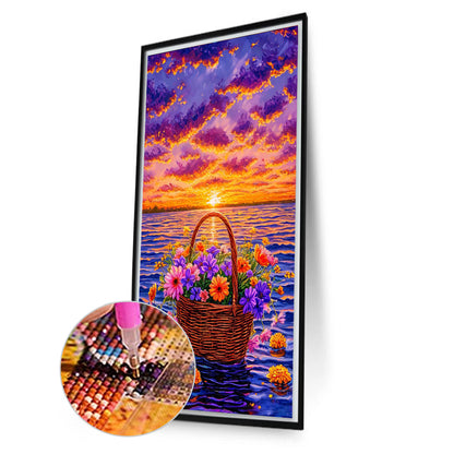 Sunset Flower Basket - Full Round Drill Diamond Painting 40*70CM