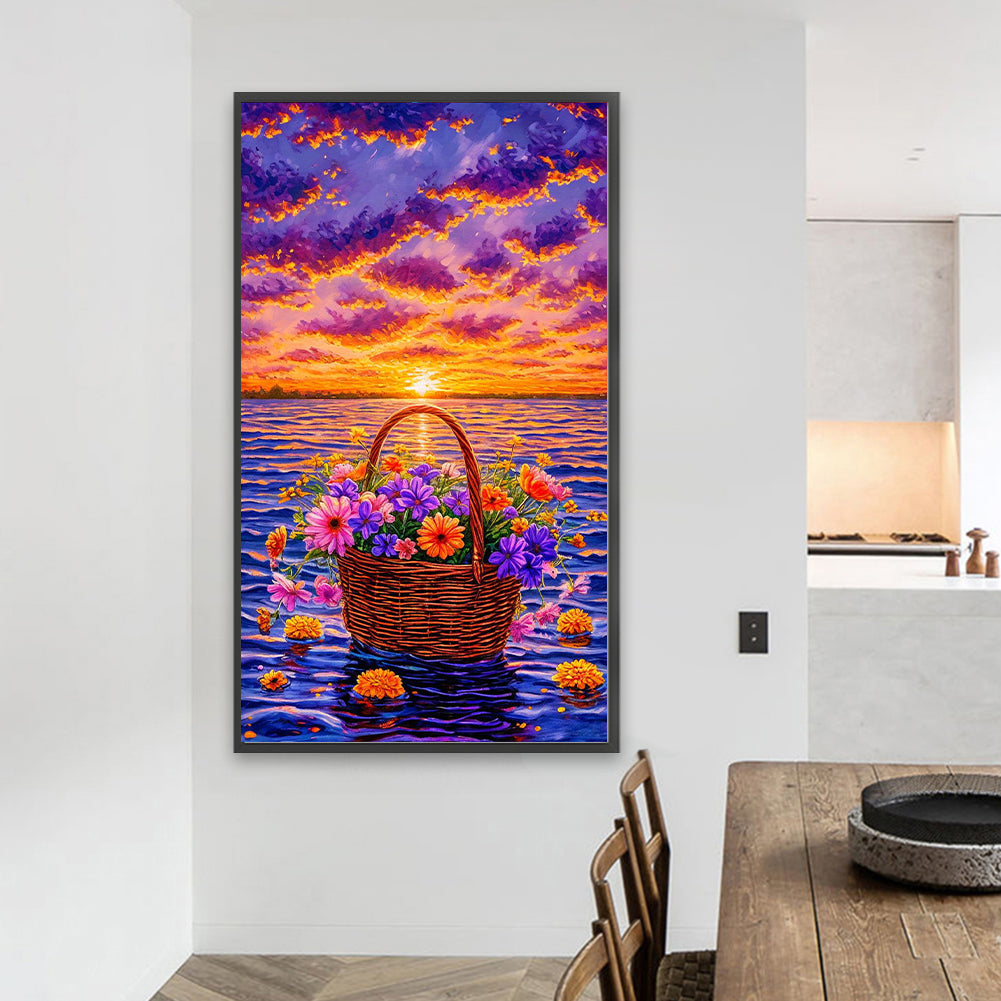 Sunset Flower Basket - Full Round Drill Diamond Painting 40*70CM