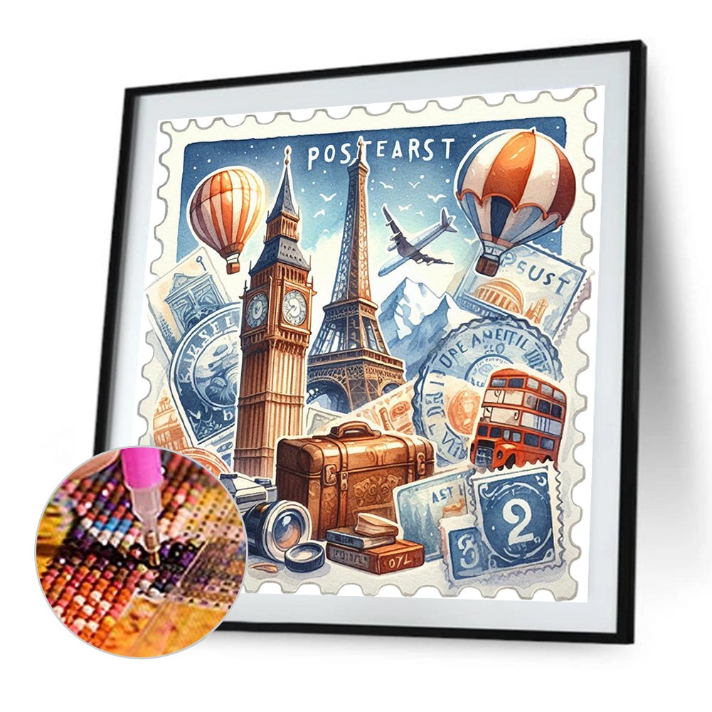 Famous Buildings With Stamp Feeling - Full Round Drill Diamond Painting 30*30CM