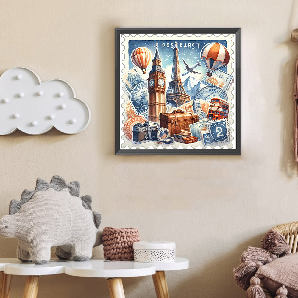 Famous Buildings With Stamp Feeling - Full Round Drill Diamond Painting 30*30CM