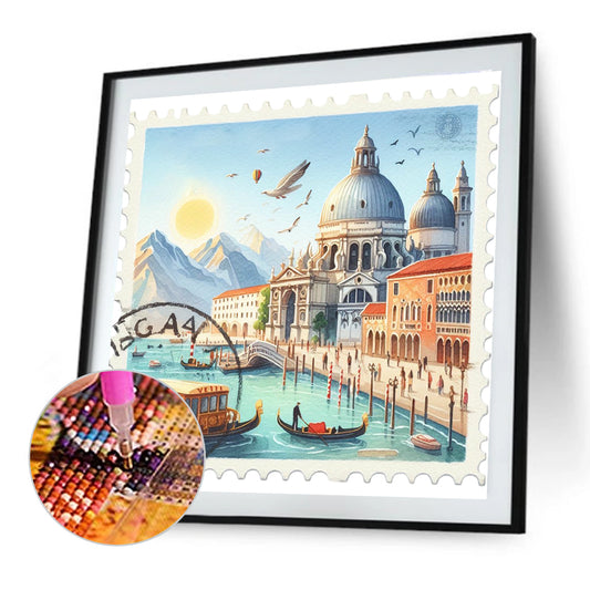 Famous Buildings With Stamp Feeling - Full Round Drill Diamond Painting 30*30CM