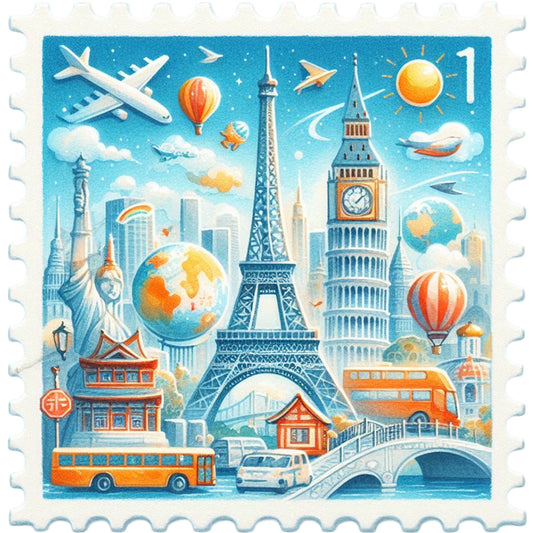Famous Buildings With Stamp Feeling - Full Round Drill Diamond Painting 30*30CM