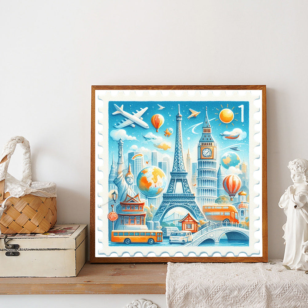 Famous Buildings With Stamp Feeling - Full Round Drill Diamond Painting 30*30CM