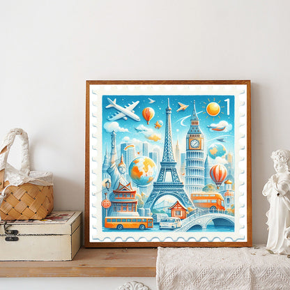 Famous Buildings With Stamp Feeling - Full Round Drill Diamond Painting 30*30CM