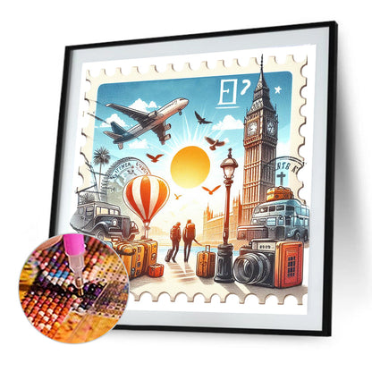 Famous Buildings With Stamp Feeling - Full Round Drill Diamond Painting 30*30CM