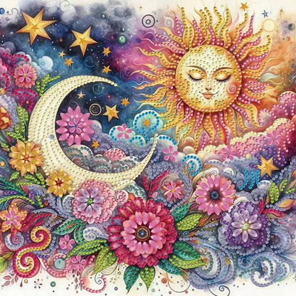 Sun, Moon And Flowers - Special Shaped Drill Diamond Painting 30*30CM