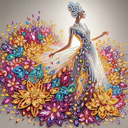 Girl With Flower Skirt - Special Shaped Drill Diamond Painting 30*30CM
