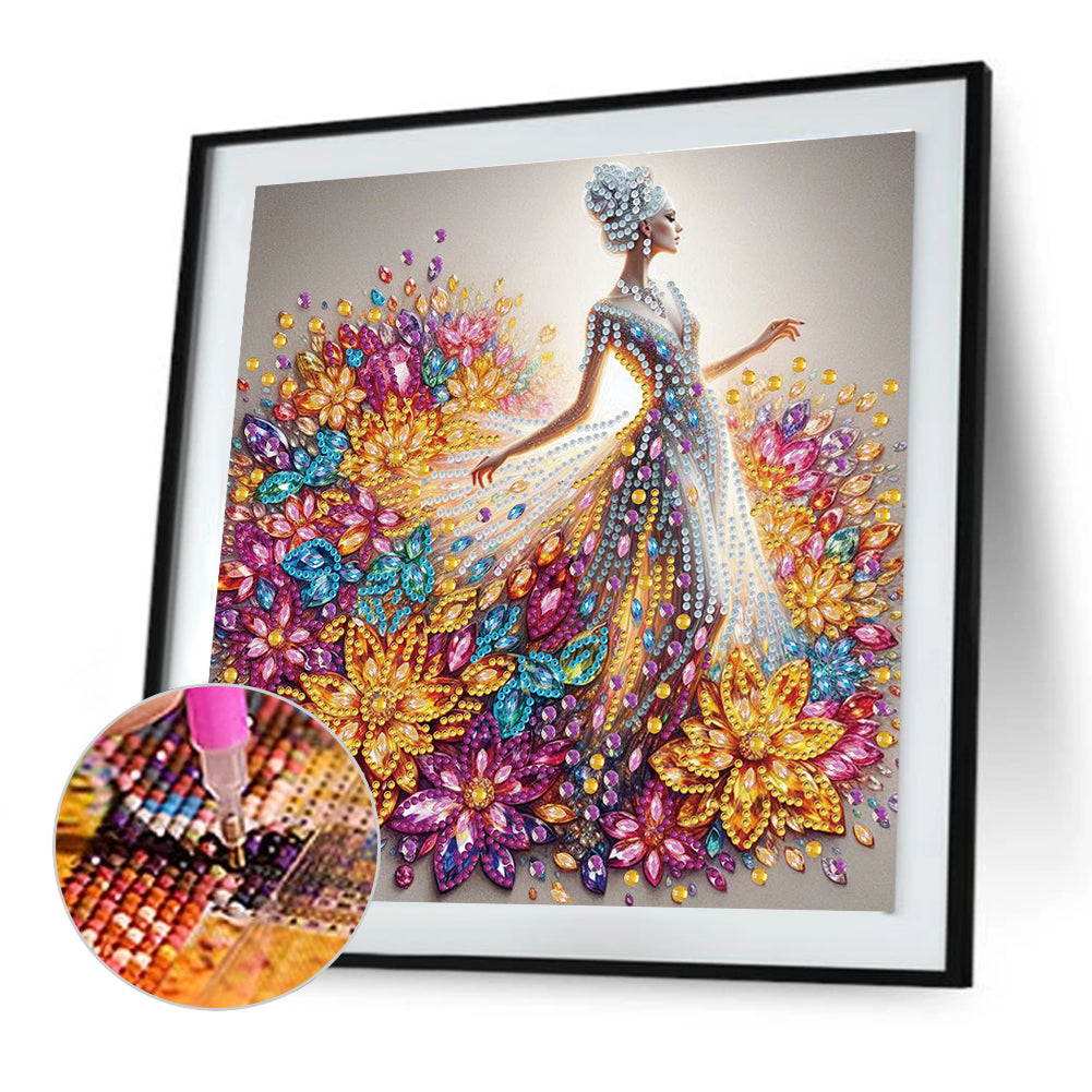 Girl With Flower Skirt - Special Shaped Drill Diamond Painting 30*30CM