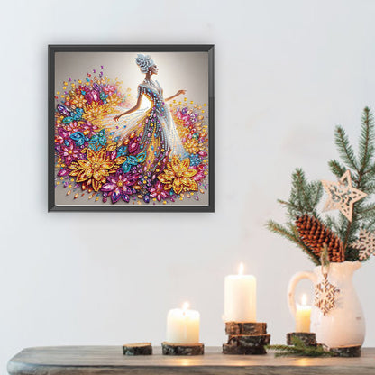 Girl With Flower Skirt - Special Shaped Drill Diamond Painting 30*30CM