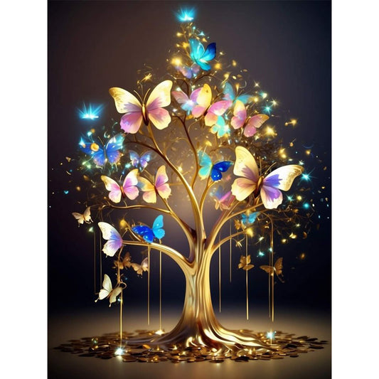 Golden Butterfly Tree - Full Round Drill Diamond Painting 30*40CM